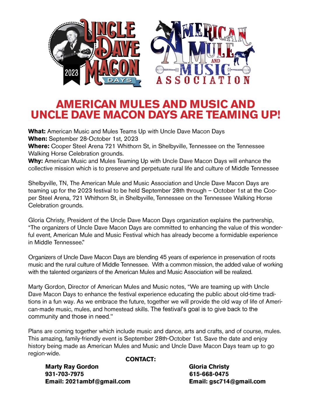 Uncle Dave Macon Days & American Mule & Music Festival The Celebration®